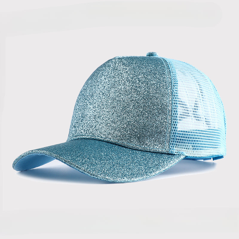 Wholesale Back Opening Fashion Sequined Mesh Ponytail Hat